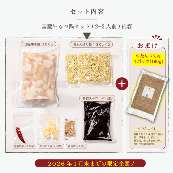 国産牛もつ鍋セット 7~9人前 牛たんつくねおまけ付き
