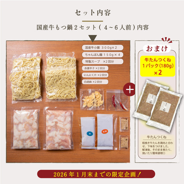 国産牛もつ鍋セット 4~6人前 牛たんつくねおまけ付き