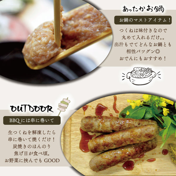 WEB限定の牛たん生つくね3本が焼き色を付けてお皿に盛り付けられ、BBQやアウトドアに最適なマスタアイテム。ジューシーで香ばしい風味が楽しめます。